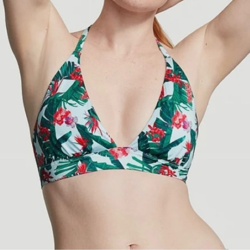 NWT Victoria’s Secret Essential Halter Bikini Top in Blue Palm, size L